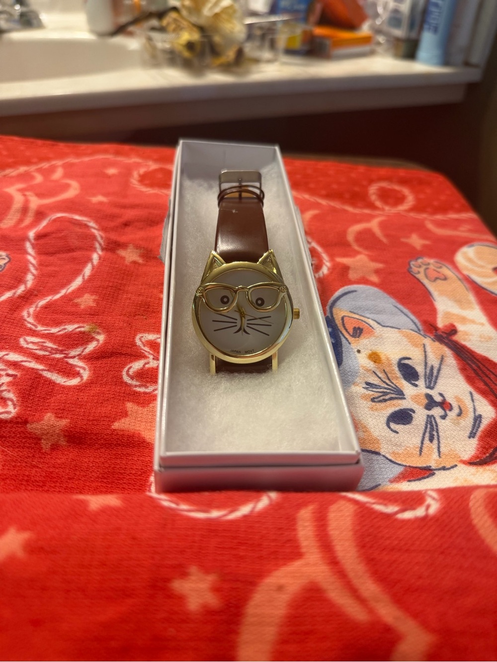 Cat Face with Glasses Watch with Brown Strap🐱🤓 - Picture 9 of 14